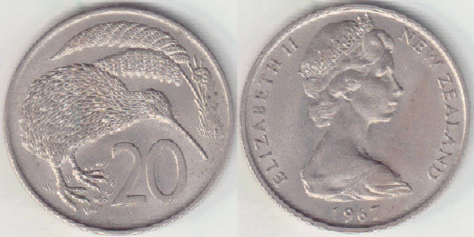 1967 New Zealand 20 Cents (Unc) A000972
